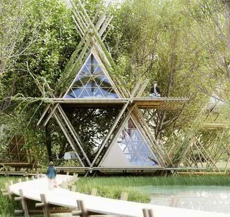 One_With_The_Birds_by_Penda_Projeto de bambu modular