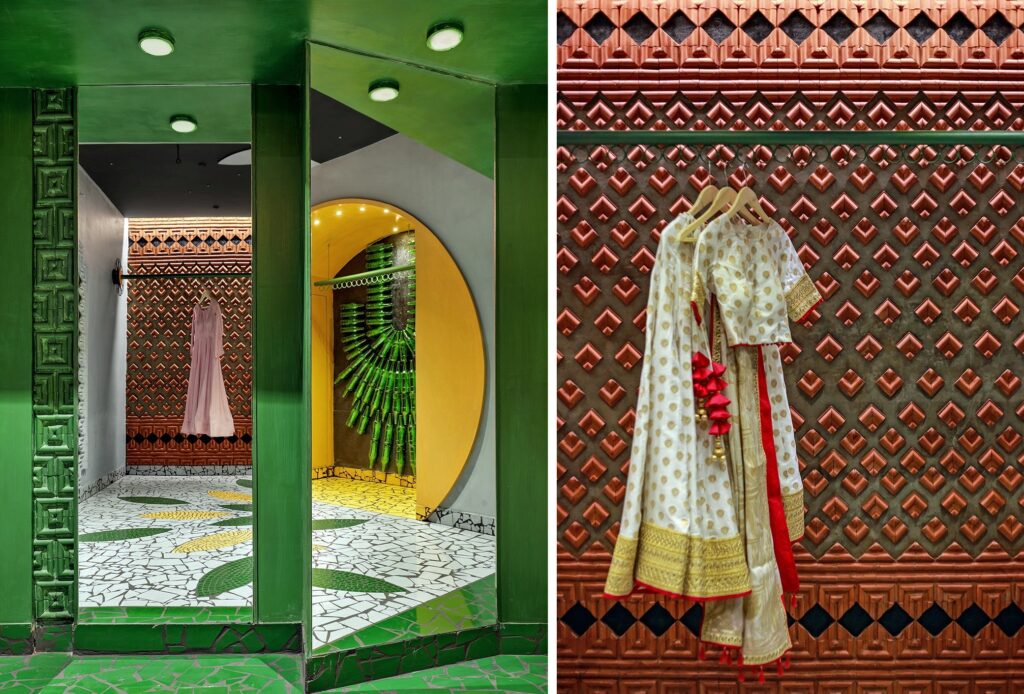 Decoração com sucata em uma boutique de moda na Índia CAPA