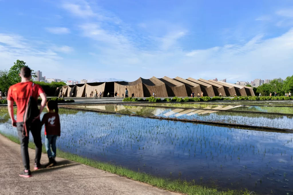 estádio de madeira no Japao